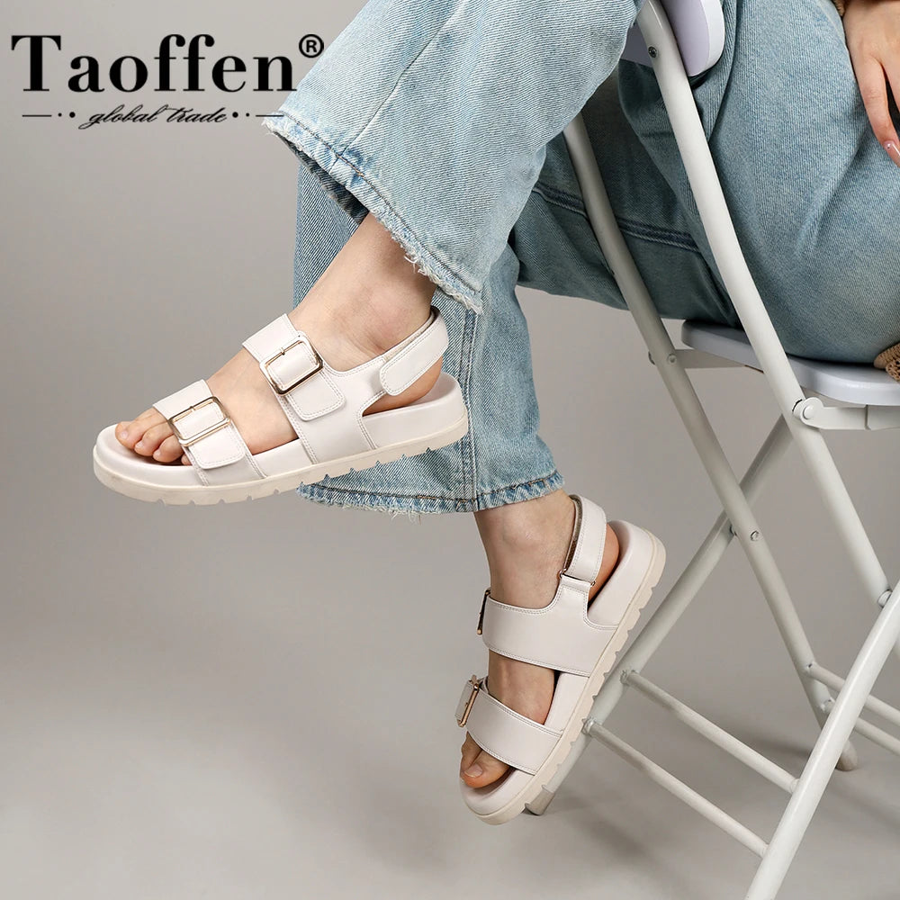 Taoffen Women Platform Sandals Genuine Leather Thick Sole Soft Roman  Summer Beach Buckle Strap Shoes Holiday Gladiator Flats