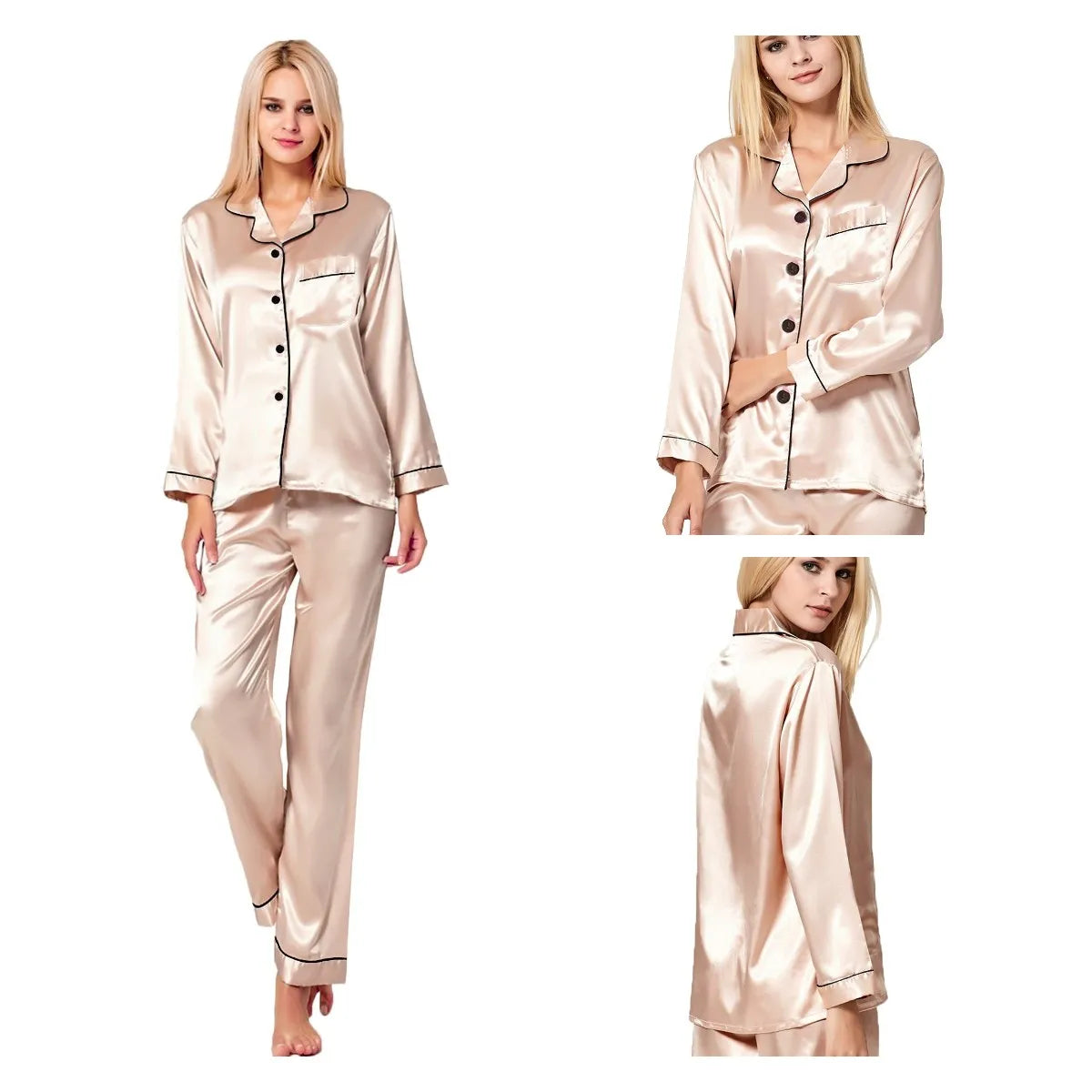 Womens Silk Satin Pajamas