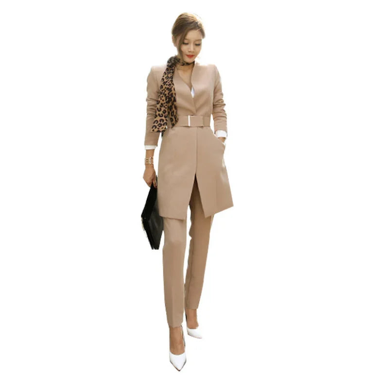 Long Sleeve V Neck Pant Suit